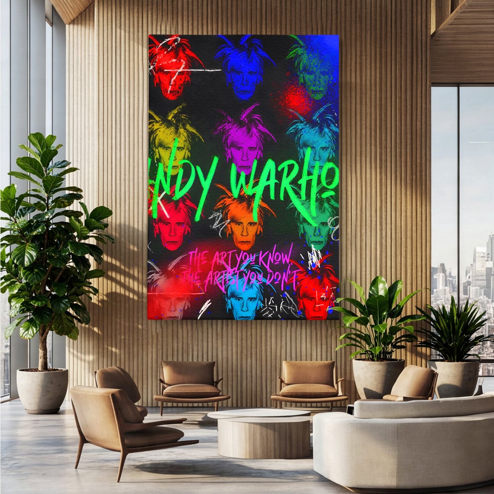 Tablou canvas cu tablou canvas cu portrete pop art andy warhol, fara rama, pe sasiu de lemn, pe perete intr-un birou
